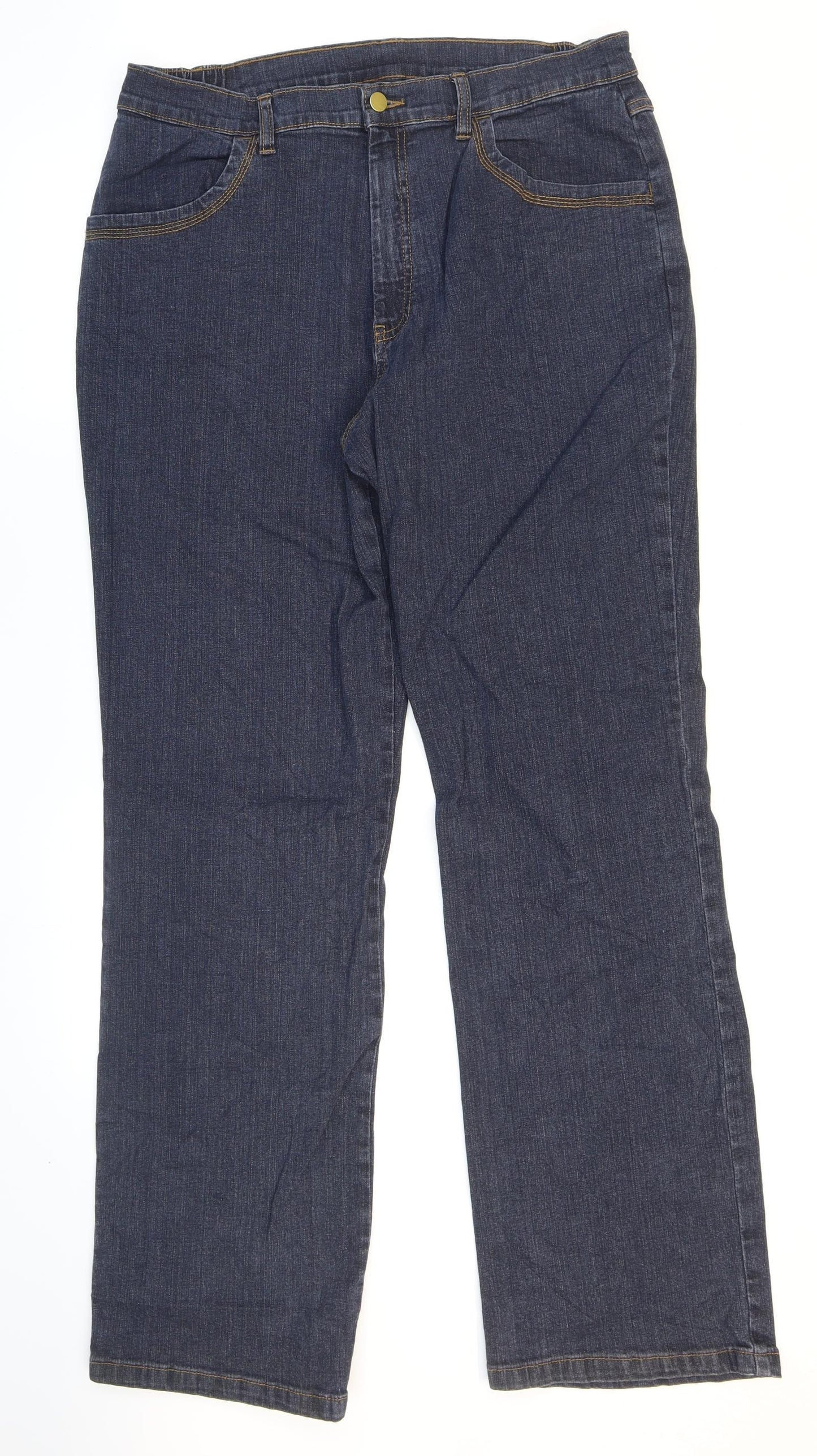 Marks and Spencer Womens Blue Cotton Straight Jeans Size 16 L31 in Regular Zip