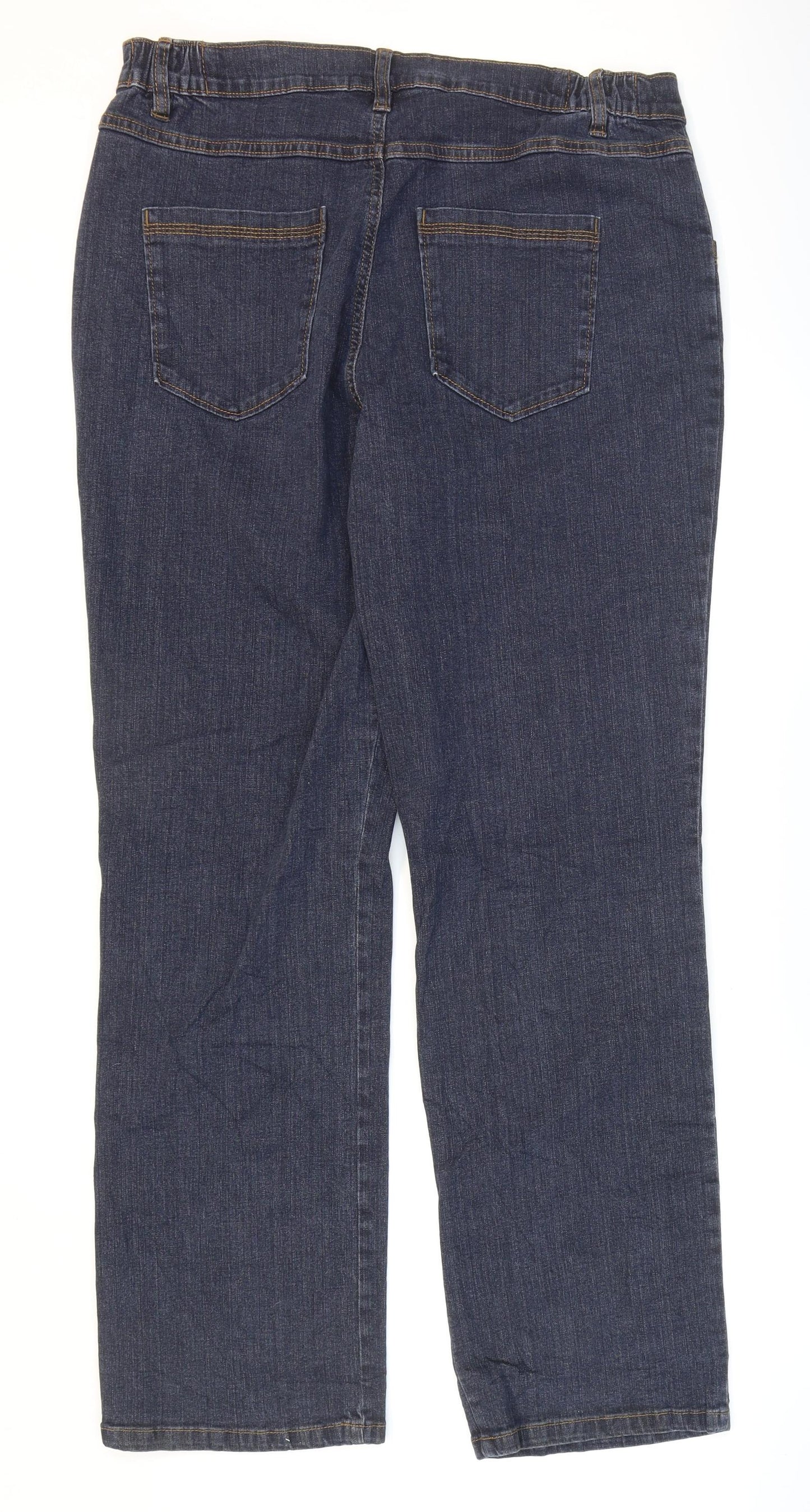 Marks and Spencer Womens Blue Cotton Straight Jeans Size 16 L31 in Regular Zip