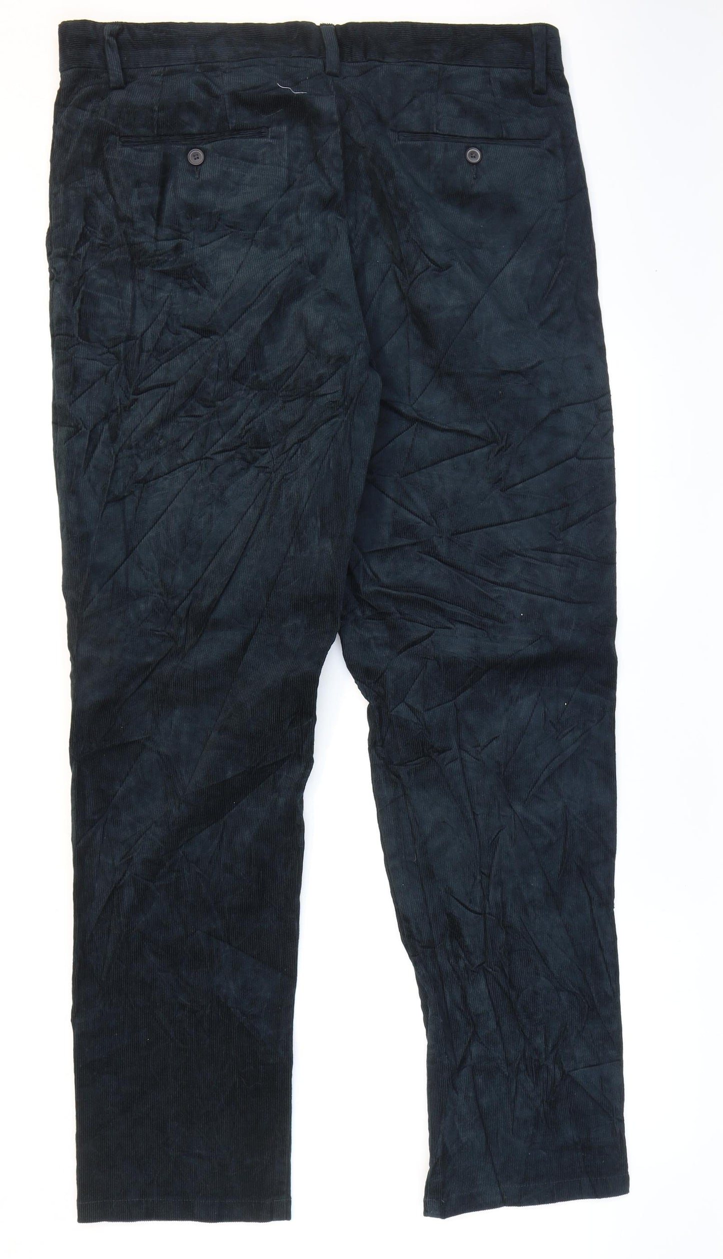 Marks and Spencer Mens Green Cotton Trousers Size 38 in L33 in Regular Zip