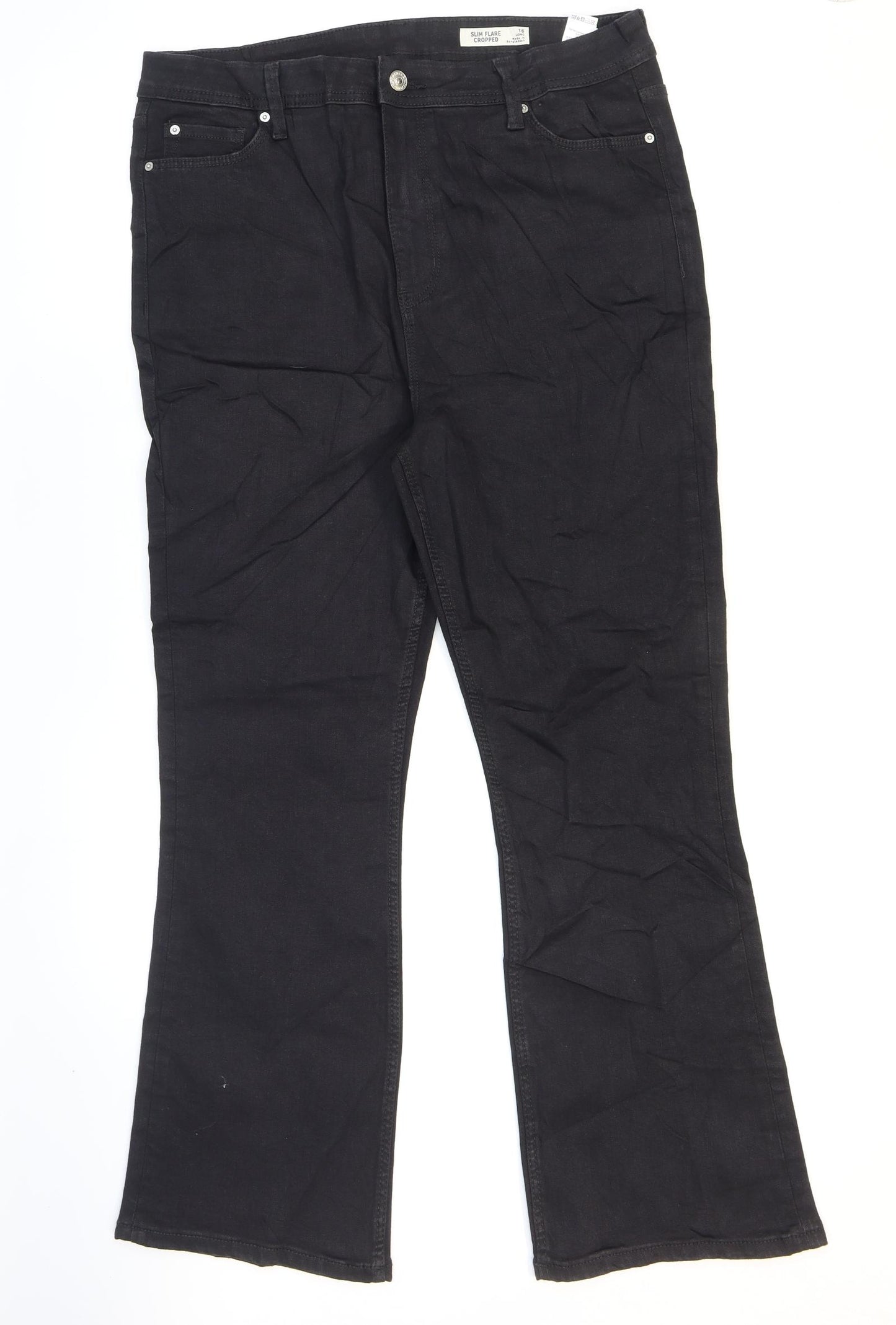 Marks and Spencer Womens Black Cotton Flared Jeans Size 16 L27 in Regular Zip