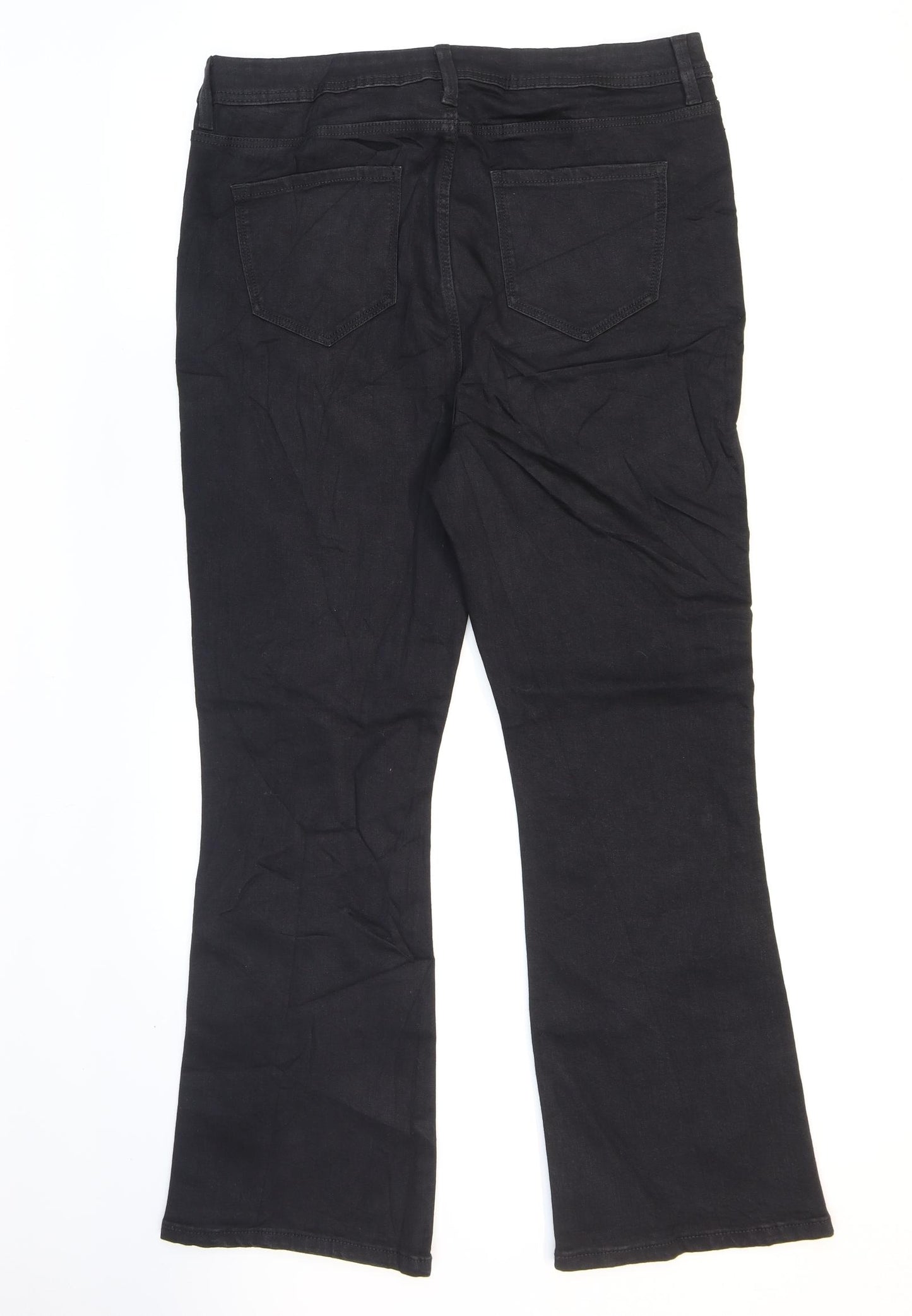 Marks and Spencer Womens Black Cotton Flared Jeans Size 16 L27 in Regular Zip