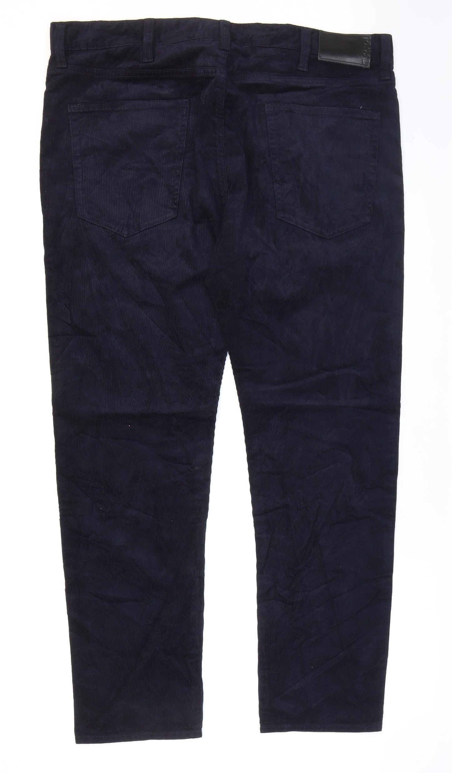 Marks and Spencer Mens Blue Cotton Trousers Size 38 in L30 in Regular Zip
