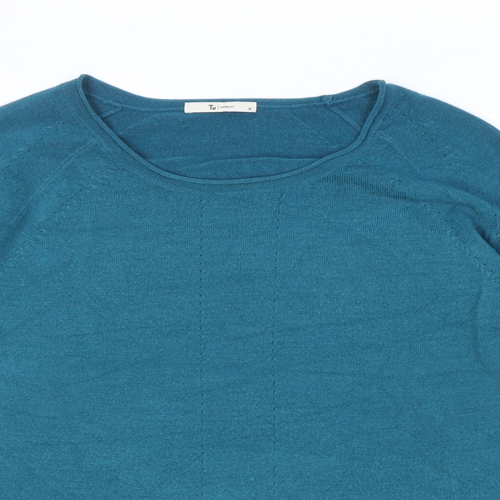 TU Womens Blue Round Neck Acrylic Pullover Jumper Size 16