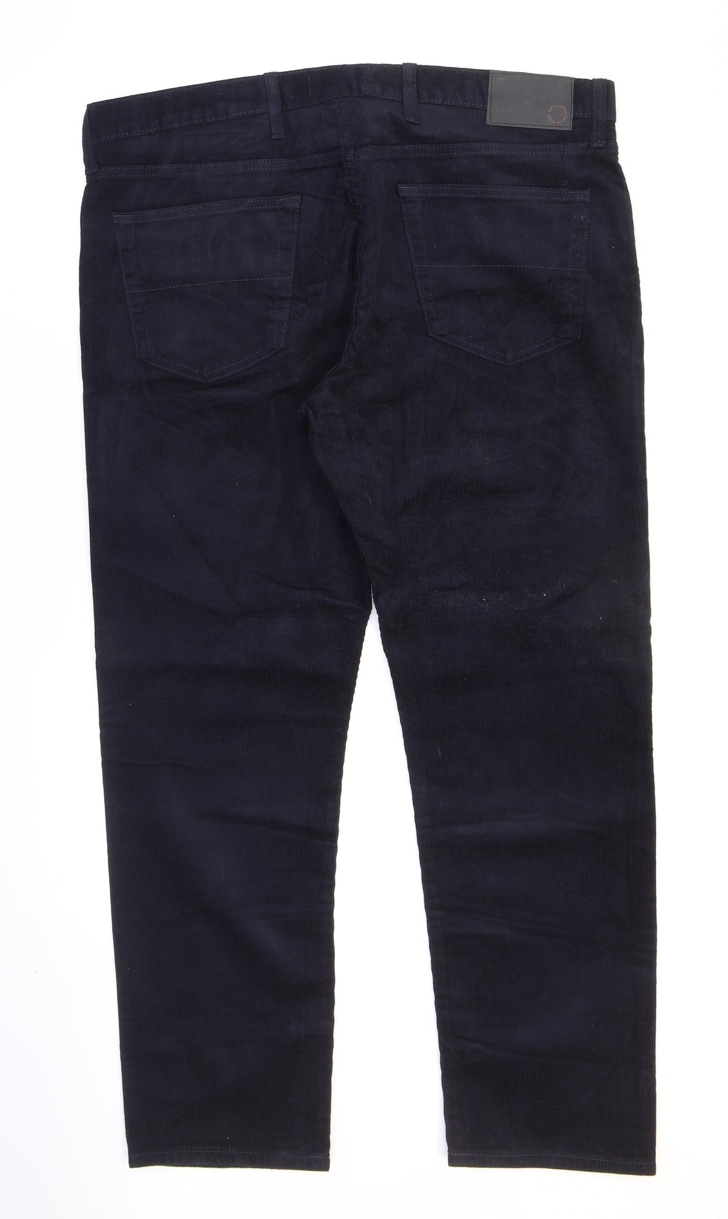 Marks and Spencer Mens Blue Cotton Trousers Size 40 in L29 in Regular Zip