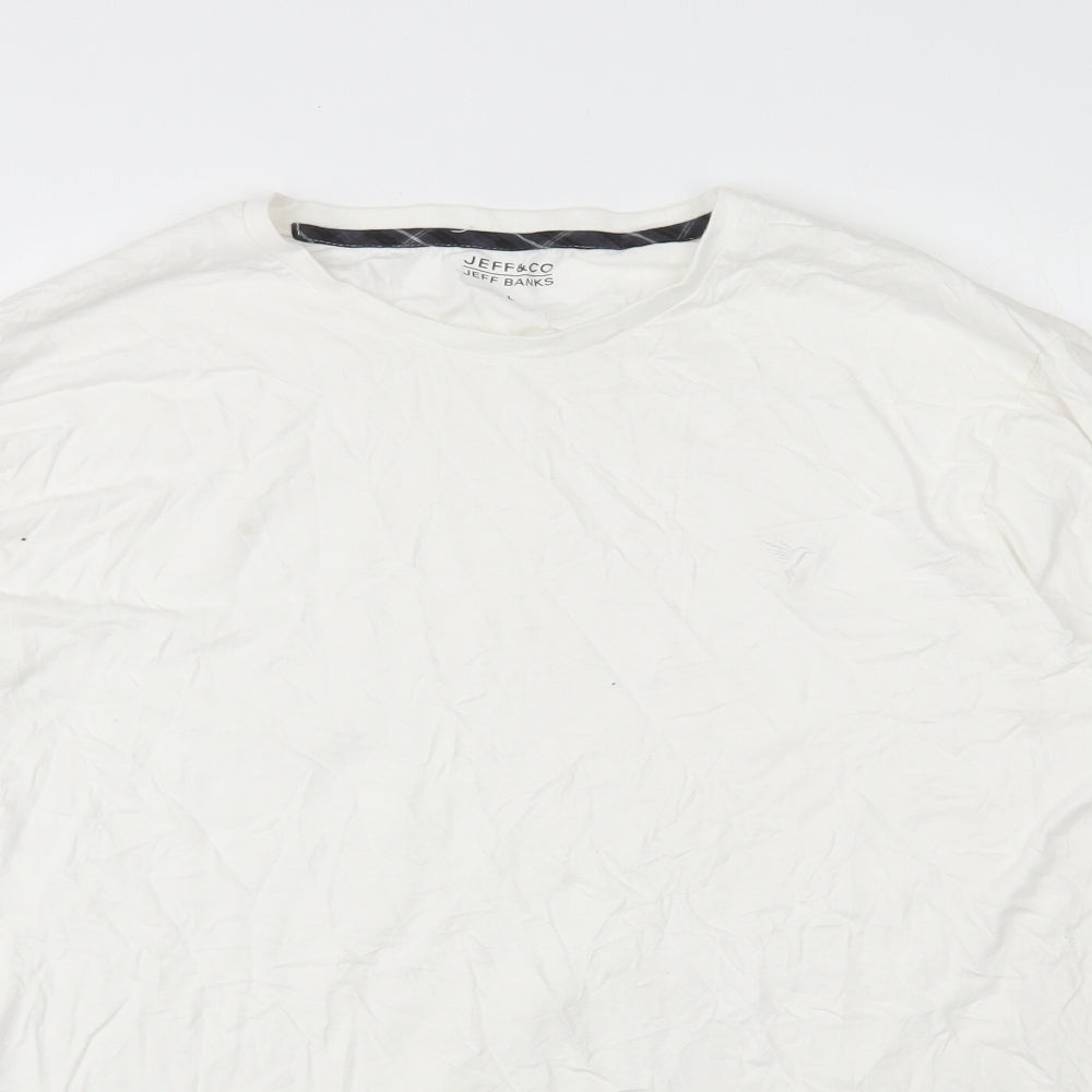 Jeff Banks Mens White Cotton T-Shirt Size L Round Neck