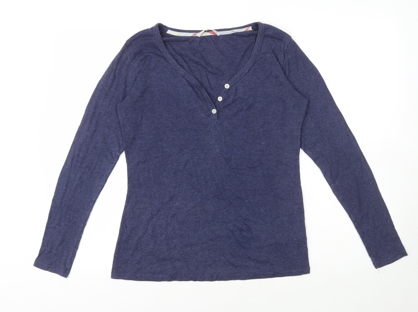 TU Womens Blue Cotton Basic T-Shirt Size 14 V-Neck