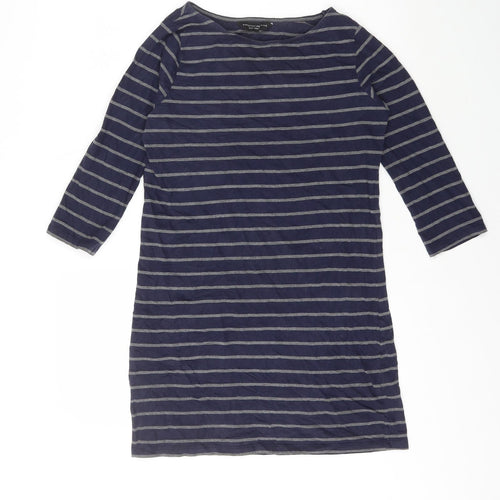 Dorothy Perkins Womens Blue Striped Cotton Bodycon Size 10 Round Neck Pullover