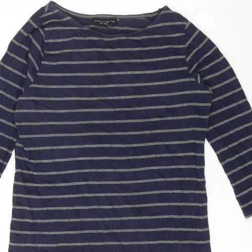 Dorothy Perkins Womens Blue Striped Cotton Bodycon Size 10 Round Neck Pullover