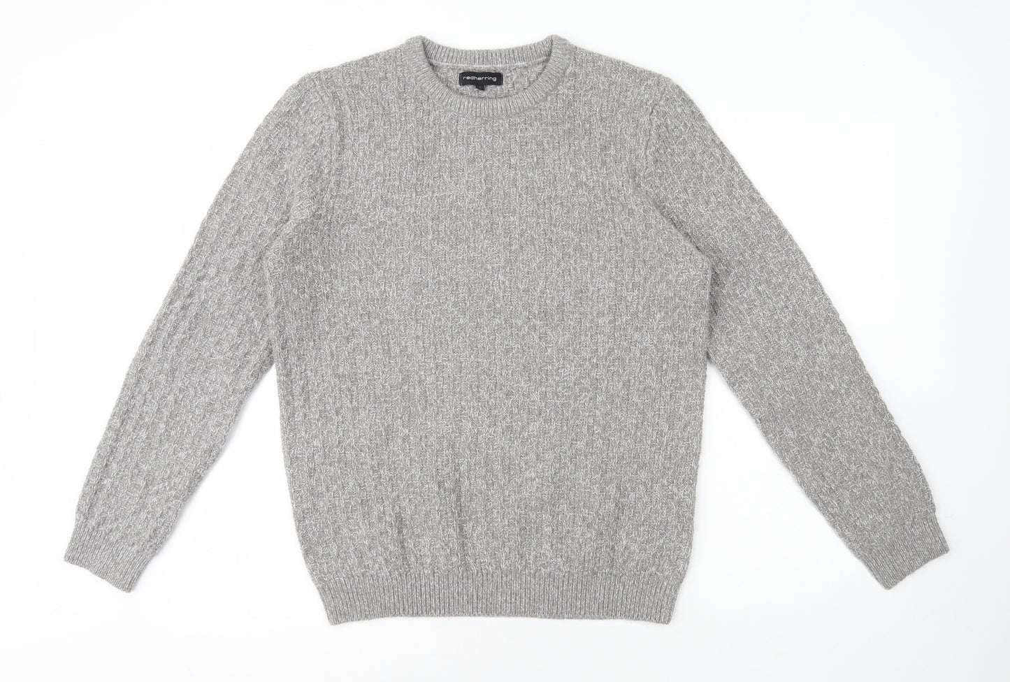 Red Herring Mens Grey Crew Neck Acrylic Pullover Jumper Size S