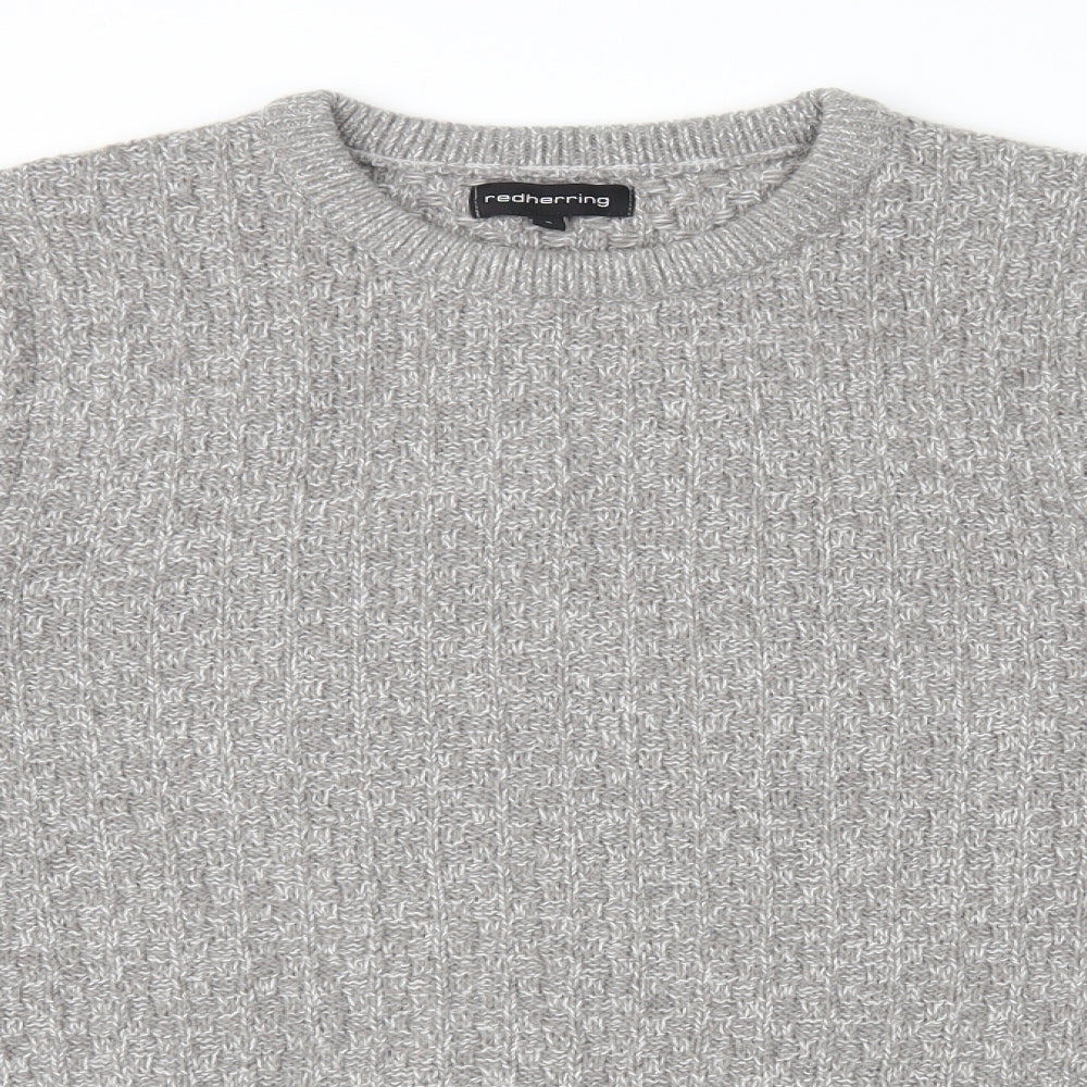 Red Herring Mens Grey Crew Neck Acrylic Pullover Jumper Size S