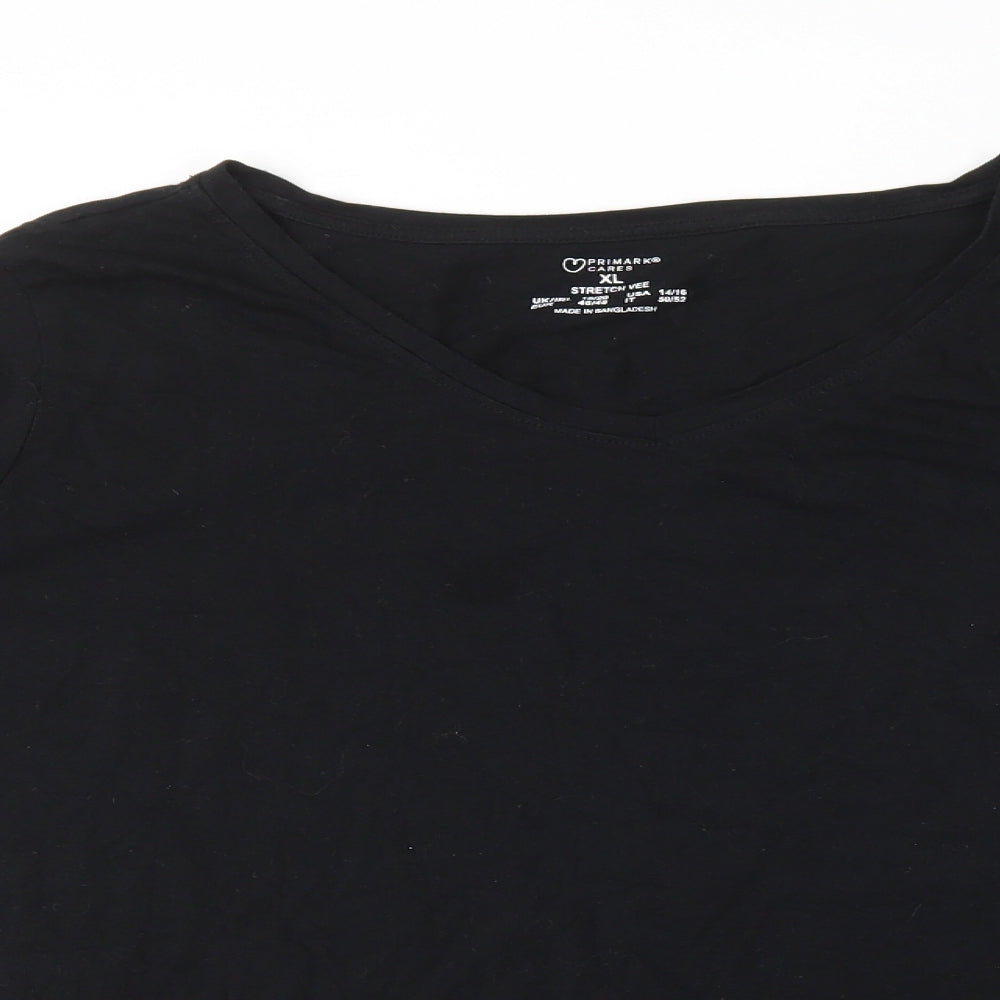 Primark Womens Black Cotton Basic T-Shirt Size XL V-Neck