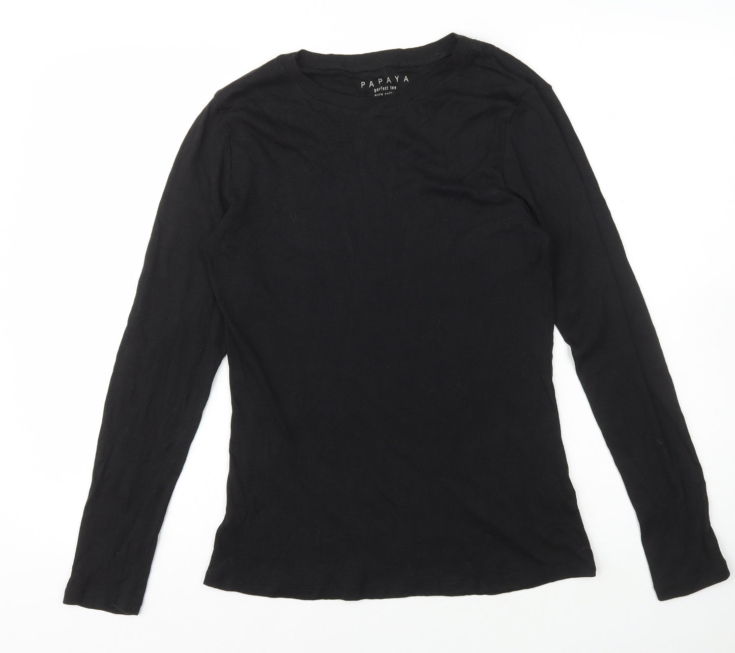 Papaya Womens Black Herringbone 100% Cotton Basic T-Shirt Size 14 Round Neck