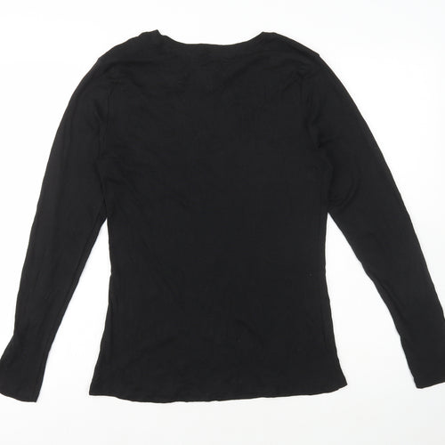 Papaya Womens Black Herringbone 100% Cotton Basic T-Shirt Size 14 Round Neck