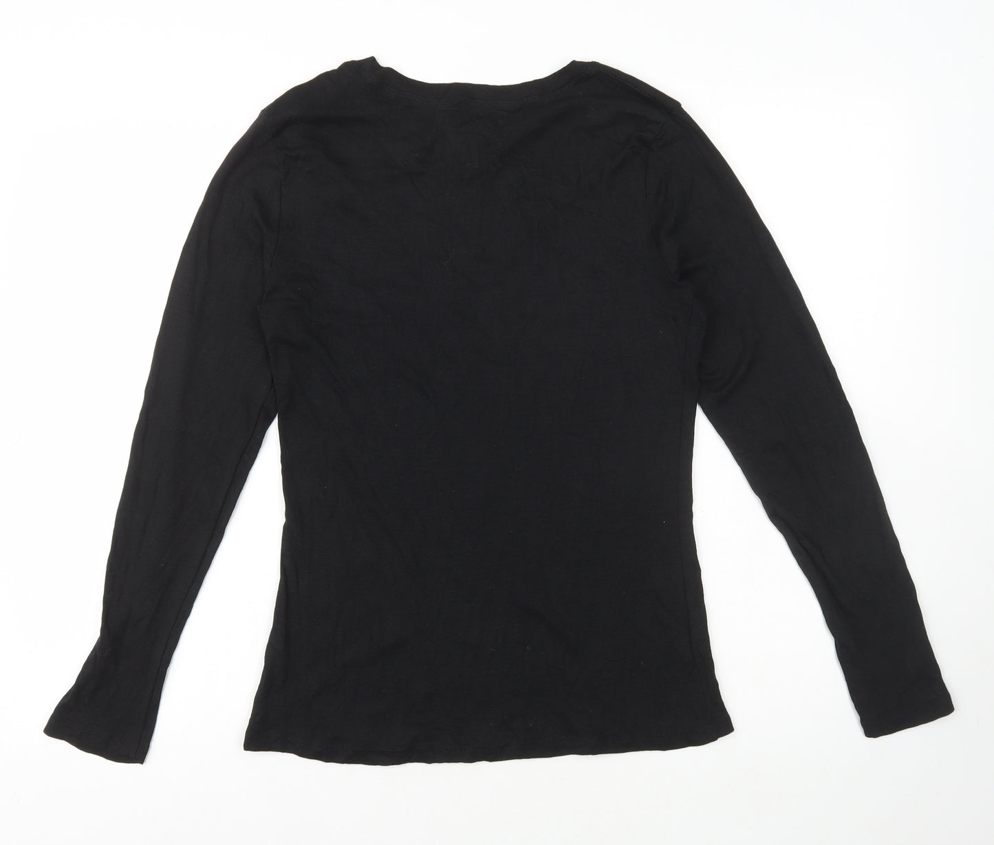 Papaya Womens Black Herringbone 100% Cotton Basic T-Shirt Size 14 Round Neck
