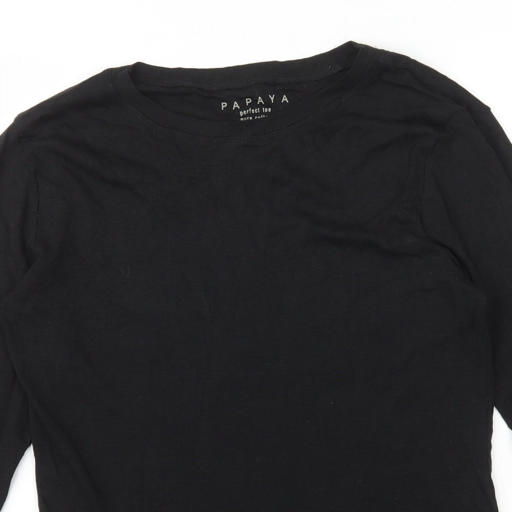 Papaya Womens Black Herringbone 100% Cotton Basic T-Shirt Size 14 Round Neck
