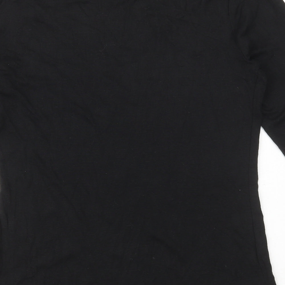 Papaya Womens Black Herringbone 100% Cotton Basic T-Shirt Size 14 Round Neck