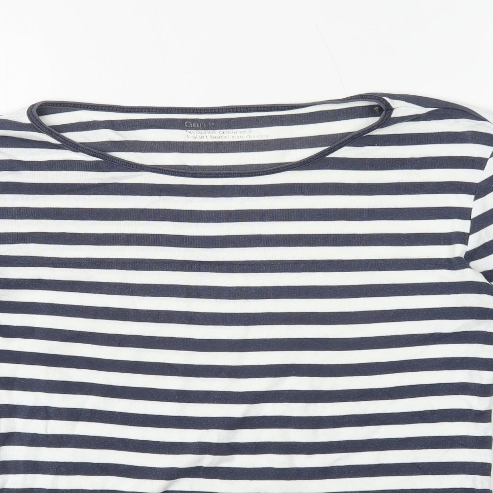 Gap Womens Blue Striped 100% Cotton Basic T-Shirt Size M Round Neck