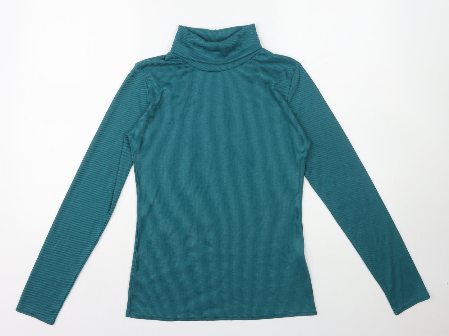 Preworn Womens Blue 100% Cotton Basic T-Shirt Size 10 Roll Neck - Ribbed