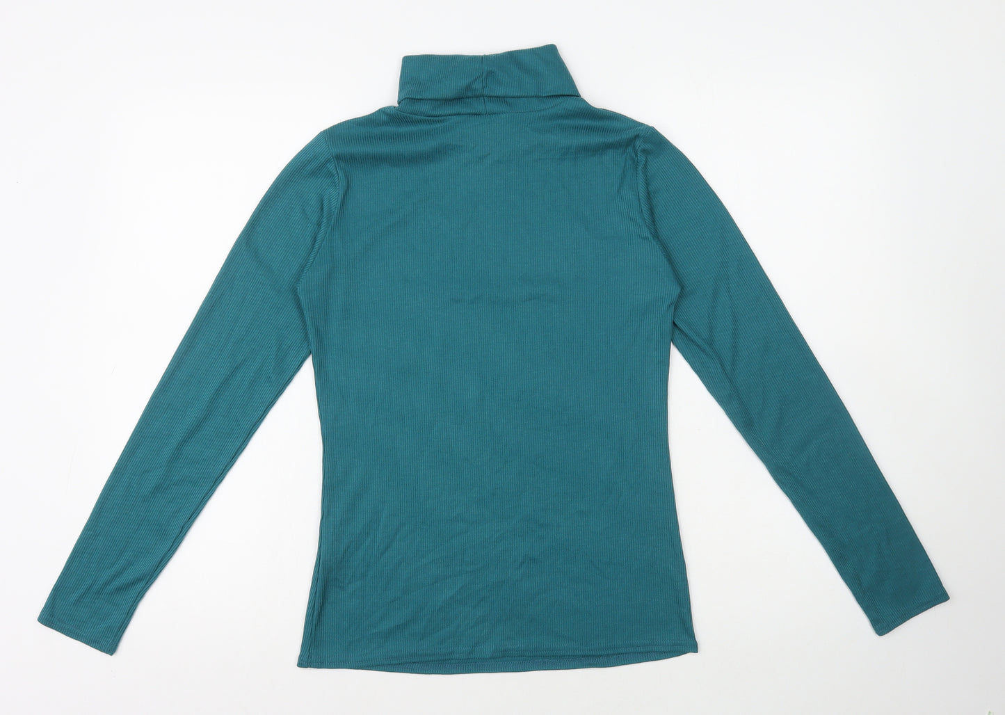 Preworn Womens Blue 100% Cotton Basic T-Shirt Size 10 Roll Neck - Ribbed