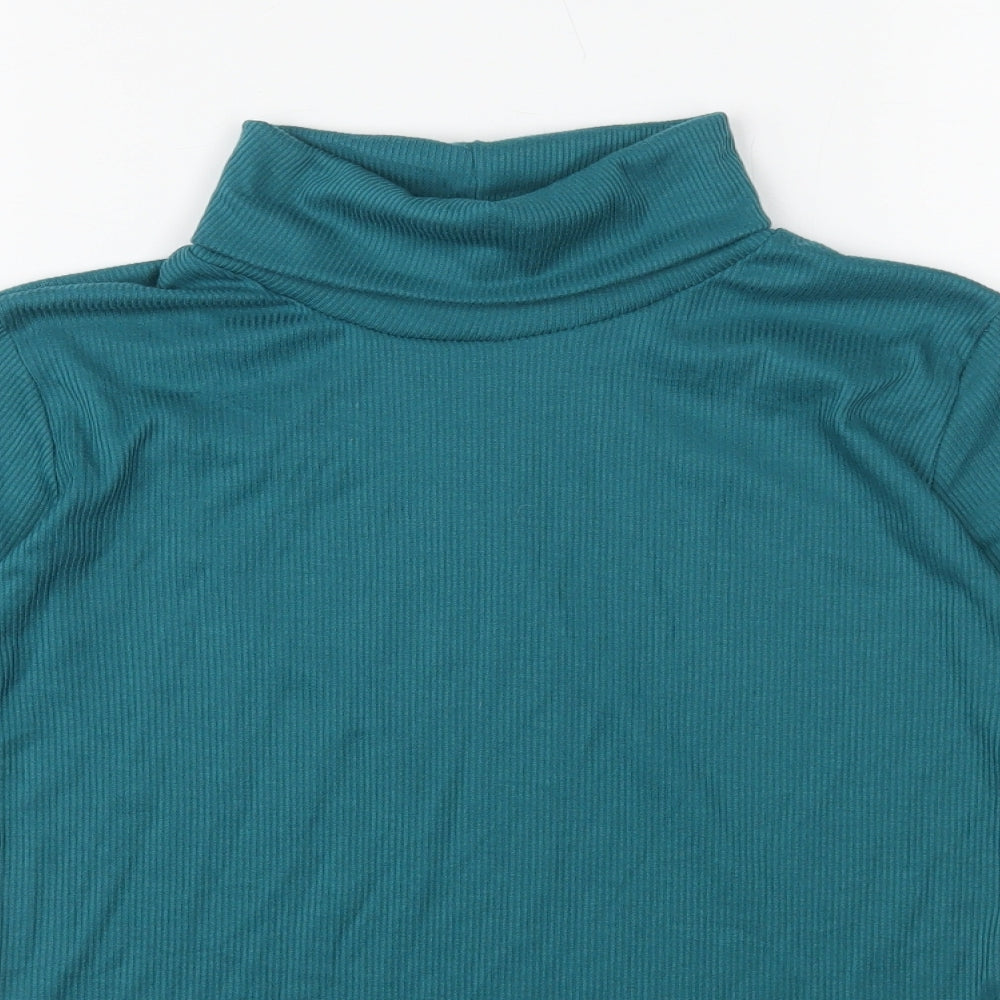 Preworn Womens Blue 100% Cotton Basic T-Shirt Size 10 Roll Neck - Ribbed