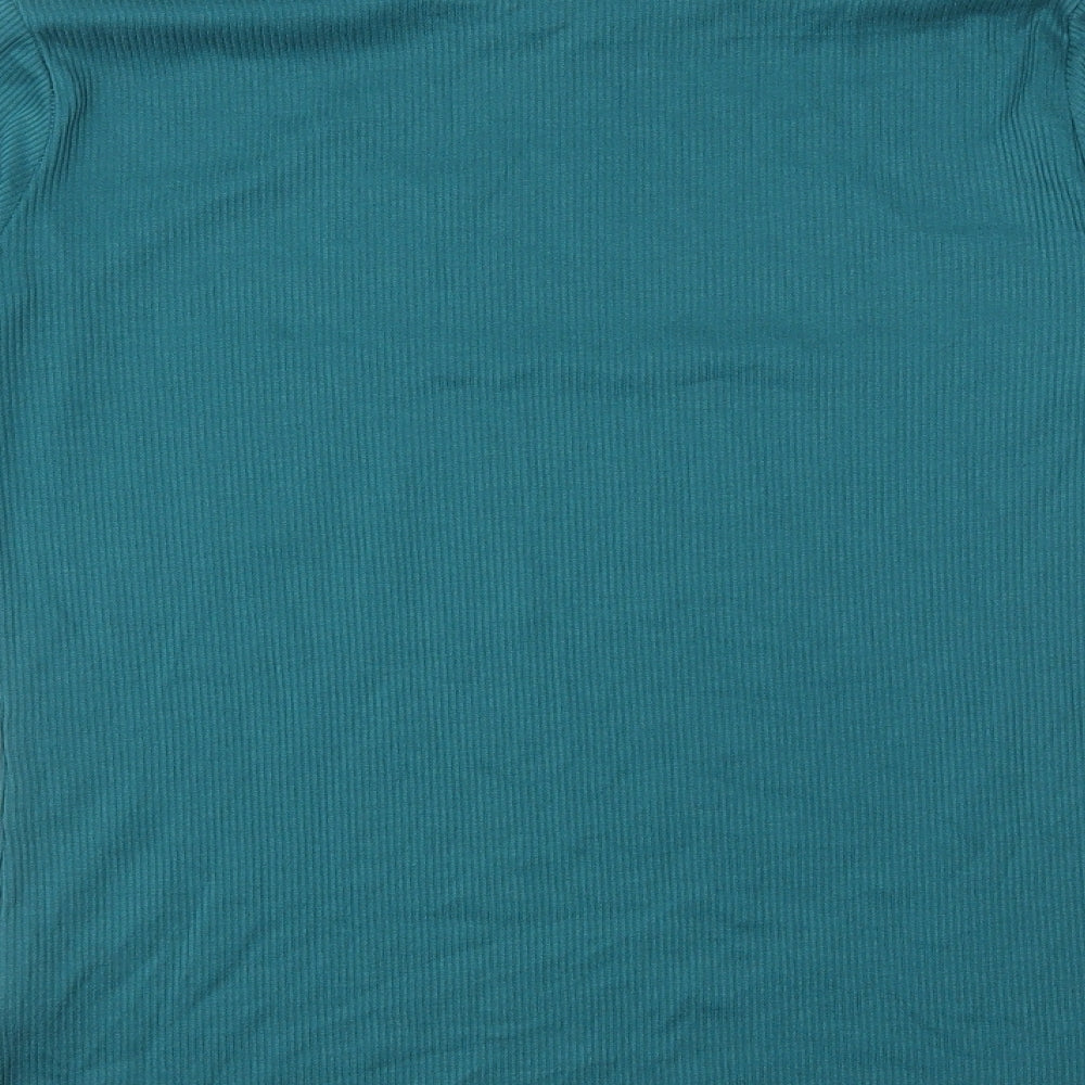 Preworn Womens Blue 100% Cotton Basic T-Shirt Size 10 Roll Neck - Ribbed
