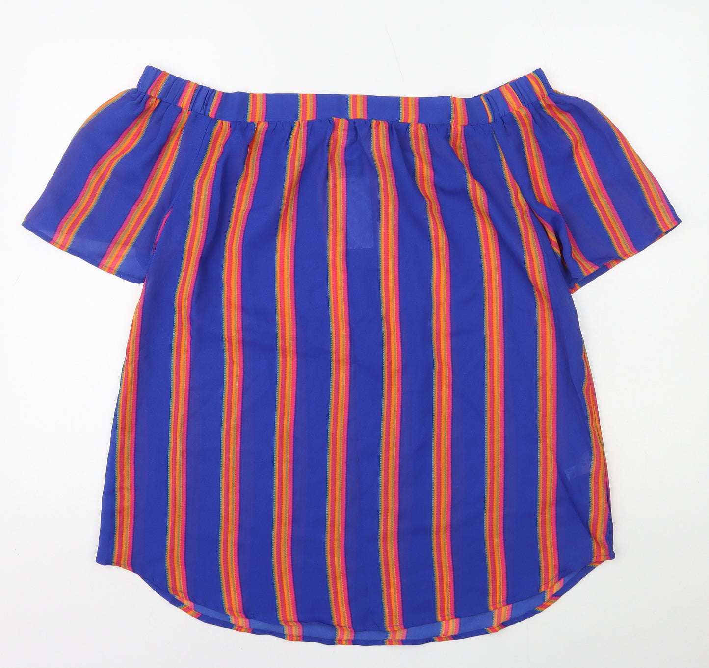 PEP&CO Womens Multicoloured Striped Polyester Basic Blouse Size 14 Off the Shoulder