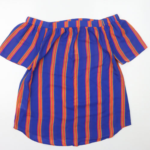 PEP&CO Womens Multicoloured Striped Polyester Basic Blouse Size 14 Off the Shoulder