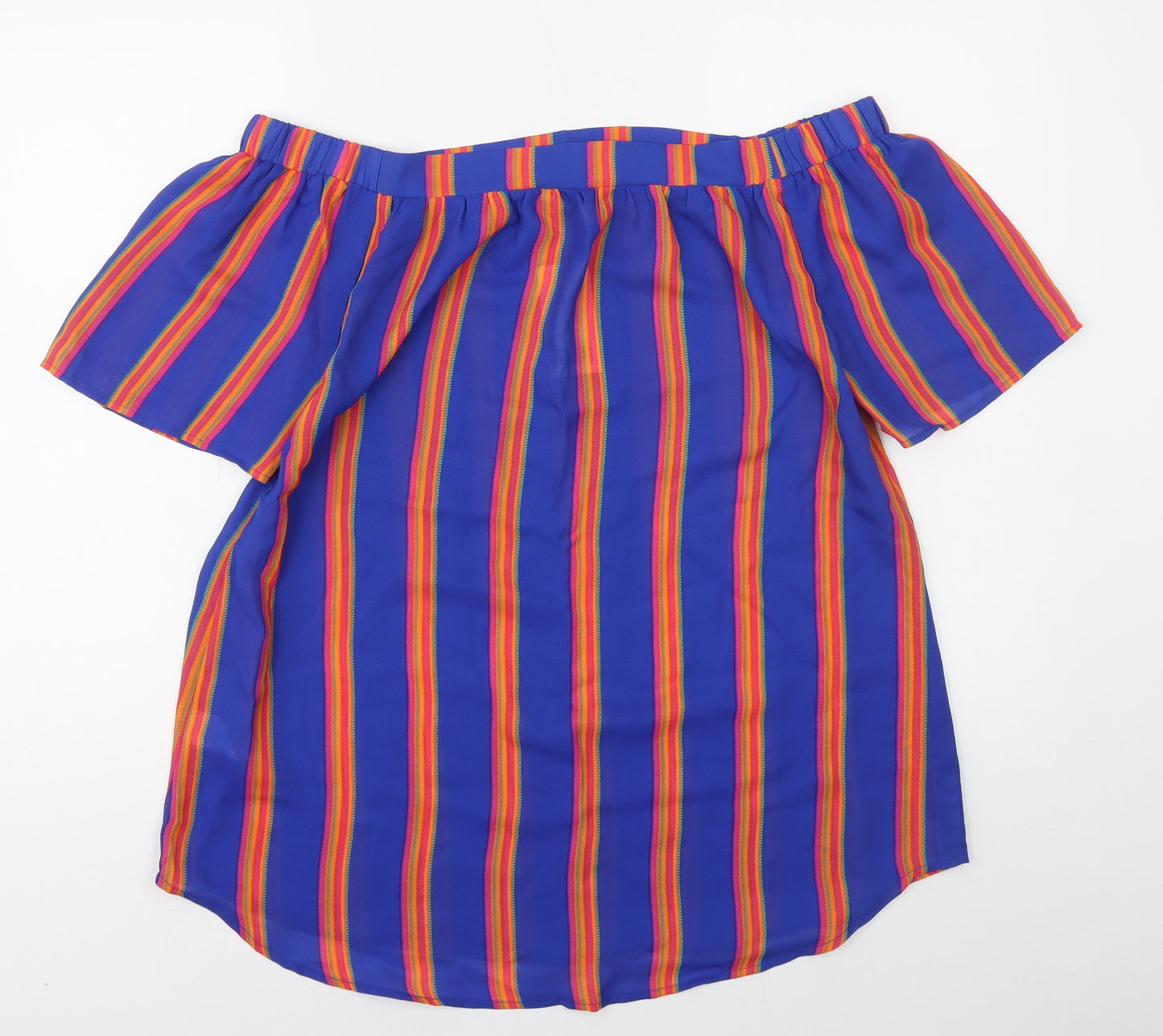 PEP&CO Womens Multicoloured Striped Polyester Basic Blouse Size 14 Off the Shoulder