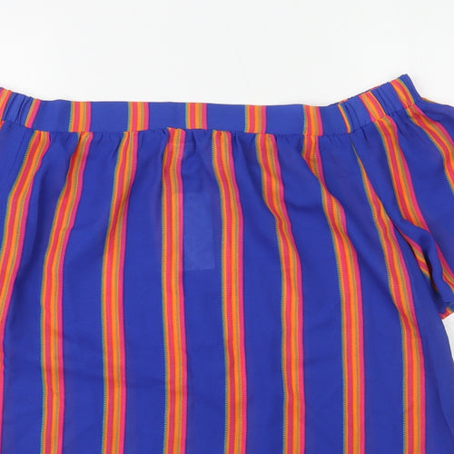 PEP&CO Womens Multicoloured Striped Polyester Basic Blouse Size 14 Off the Shoulder