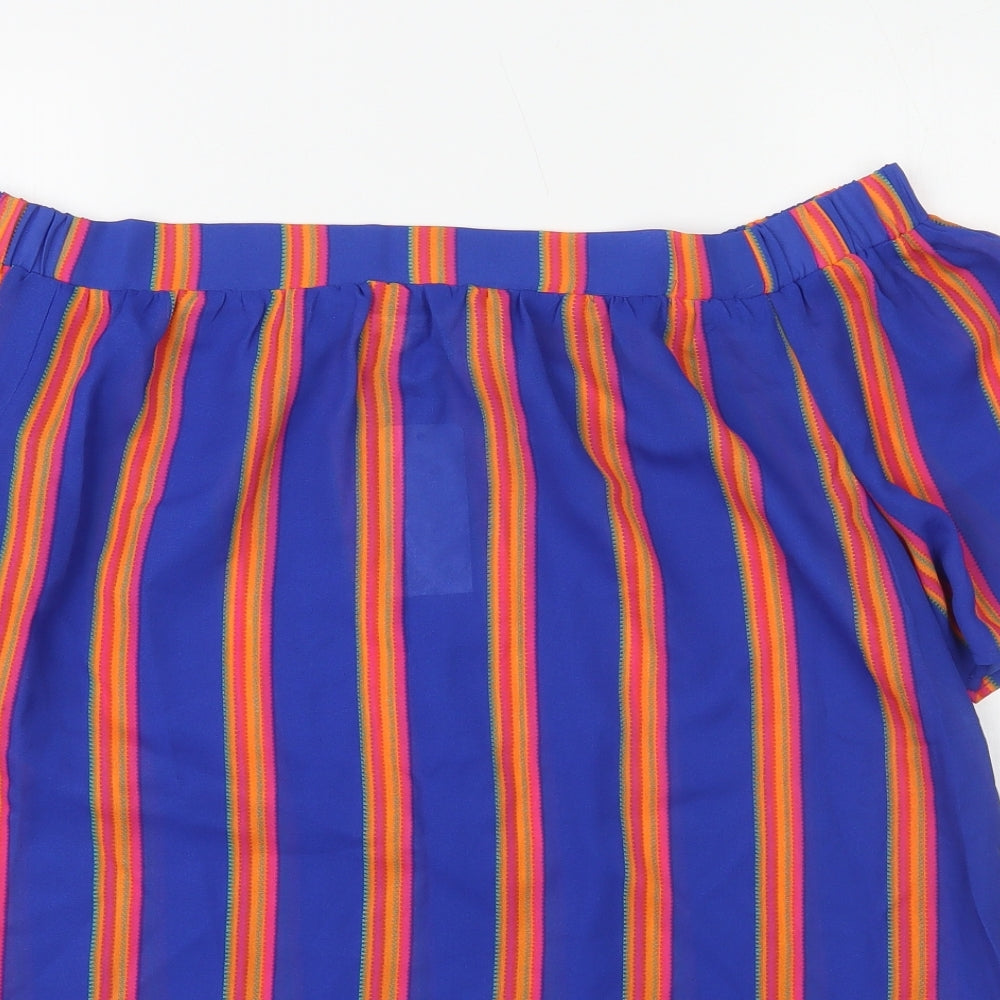 PEP&CO Womens Multicoloured Striped Polyester Basic Blouse Size 14 Off the Shoulder