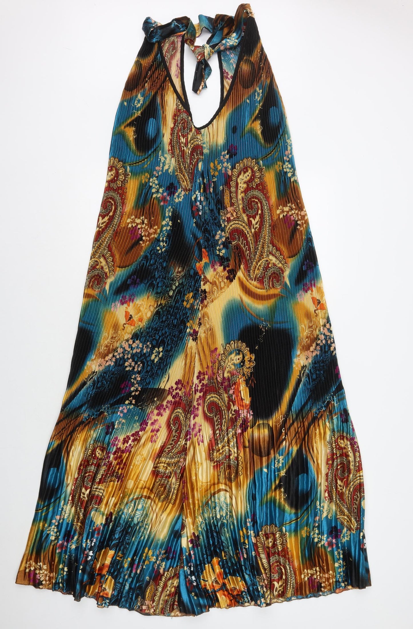 Young & Beautiful Womens Multicoloured Geometric Polyester Maxi Size L V-Neck Tie - Pleated