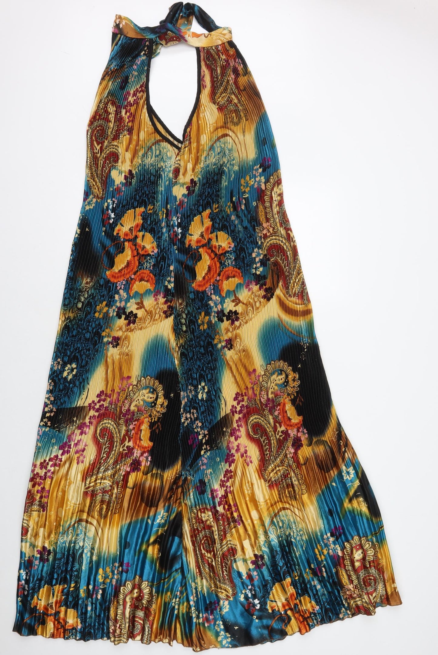Young & Beautiful Womens Multicoloured Geometric Polyester Maxi Size L V-Neck Tie - Pleated