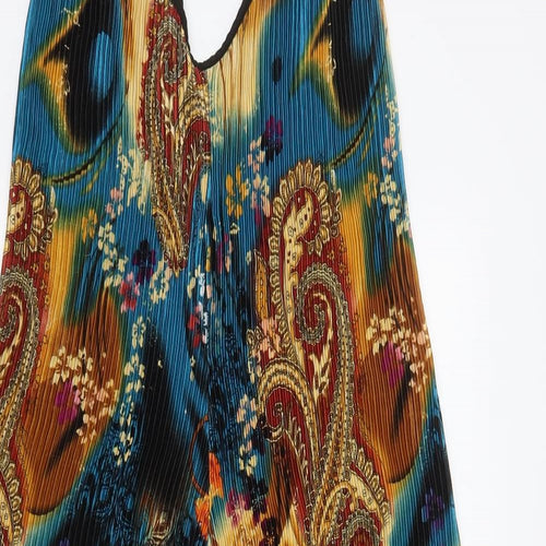 Young & Beautiful Womens Multicoloured Geometric Polyester Maxi Size L V-Neck Tie - Pleated