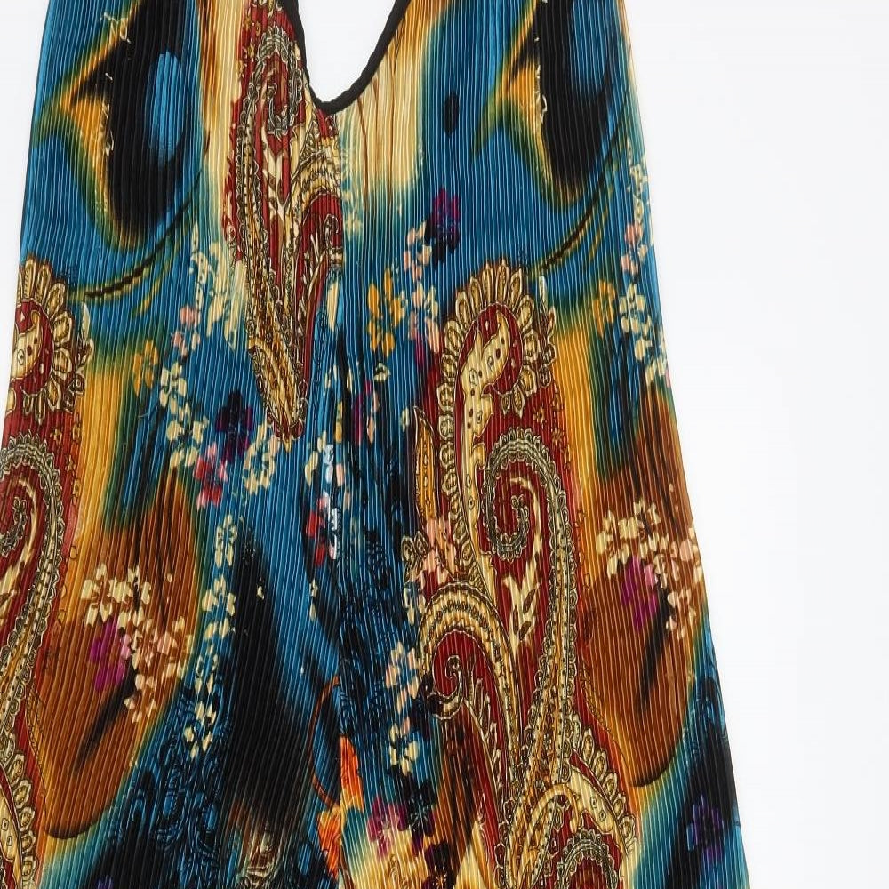 Young & Beautiful Womens Multicoloured Geometric Polyester Maxi Size L V-Neck Tie - Pleated