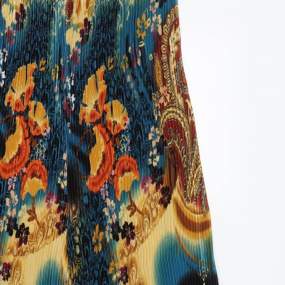 Young & Beautiful Womens Multicoloured Geometric Polyester Maxi Size L V-Neck Tie - Pleated