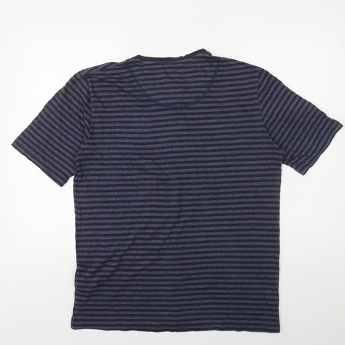 Marks and Spencer Mens Blue Striped Cotton T-Shirt Size M Round Neck