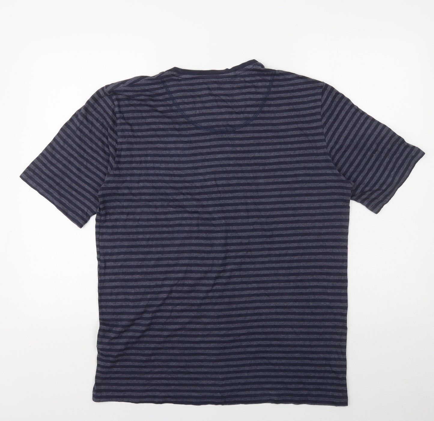 Marks and Spencer Mens Blue Striped Cotton T-Shirt Size M Round Neck