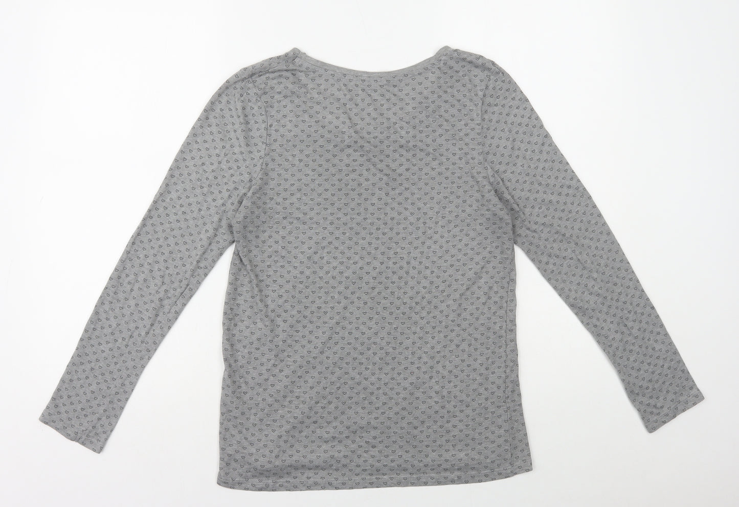 Primark Womens Grey Geometric Polyester Basic T-Shirt Size 12 Round Neck - Heart Print
