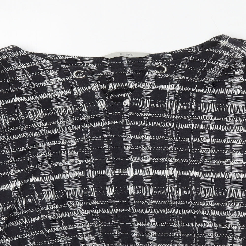 George Womens Black Geometric Viscose Jersey Blouse Size 18 V-Neck