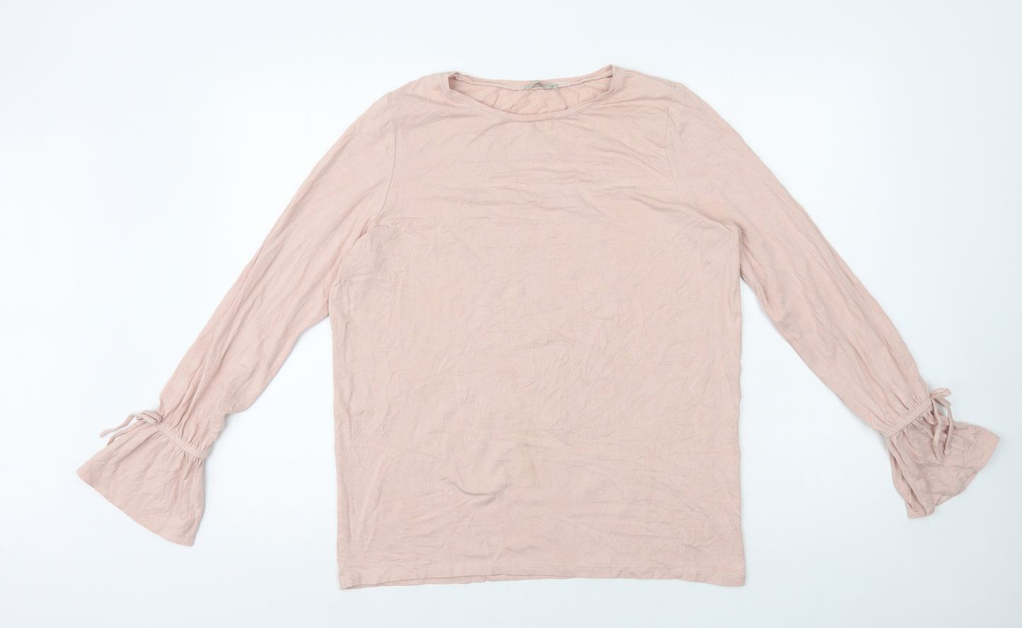 TU Womens Pink Cotton Basic T-Shirt Size 14 Round Neck - Tie Sleeves