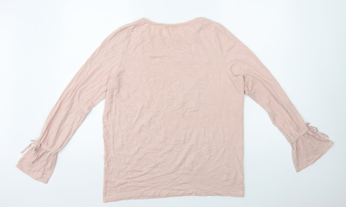 TU Womens Pink Cotton Basic T-Shirt Size 14 Round Neck - Tie Sleeves