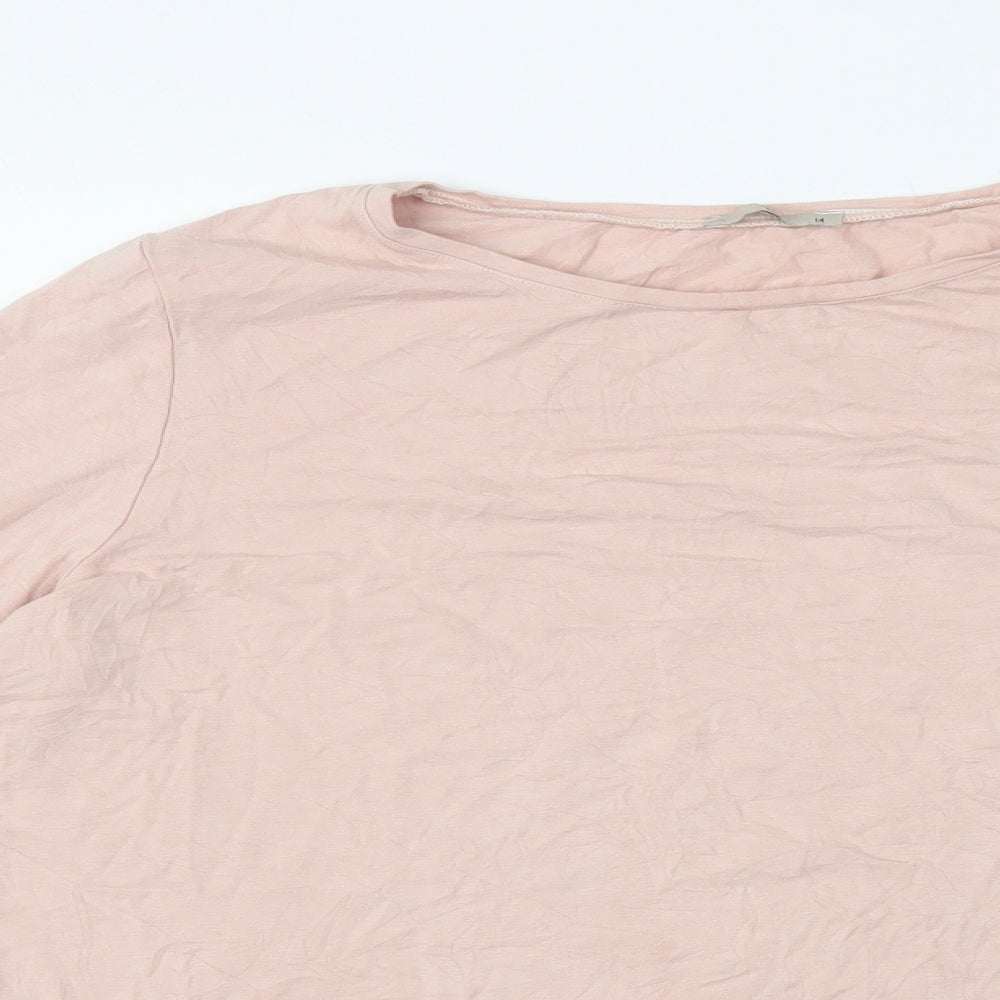 TU Womens Pink Cotton Basic T-Shirt Size 14 Round Neck - Tie Sleeves