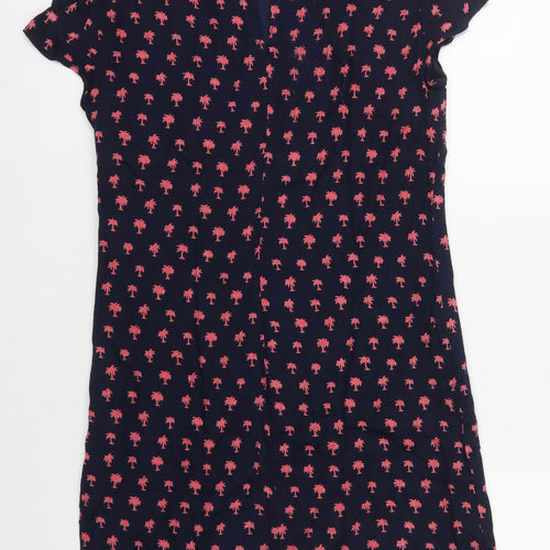 Zara Womens Blue Geometric Polyester A-Line Size S Round Neck Button - Pink Palm Trees