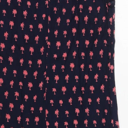 Zara Womens Blue Geometric Polyester A-Line Size S Round Neck Button - Pink Palm Trees