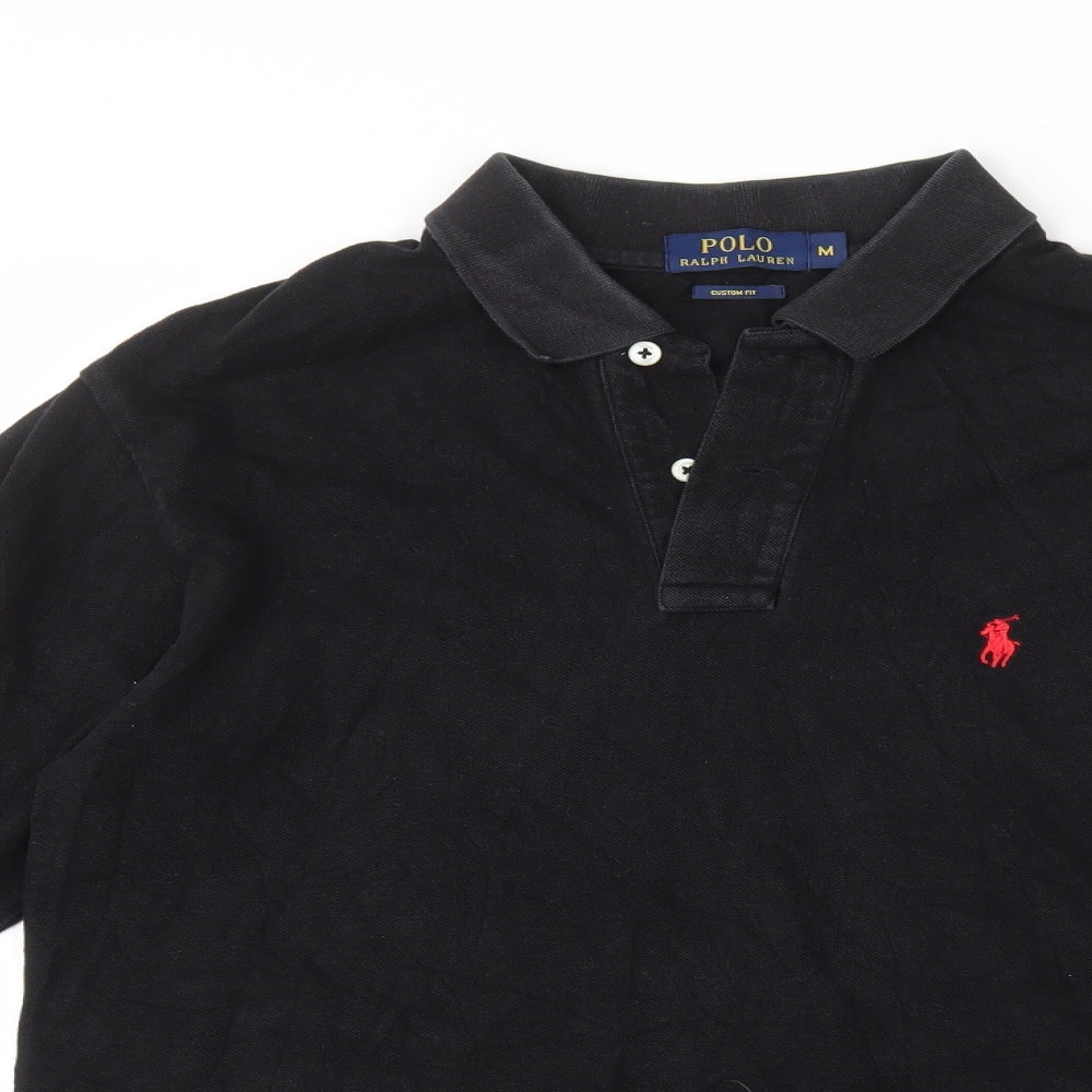 Polo Ralph Lauren Mens Black 100% Cotton Polo Size M Collared Pullover