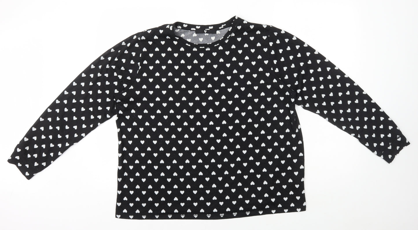 Very Womens Black Polka Dot Polyester Basic T-Shirt Size 16 Round Neck - Heart Pattern