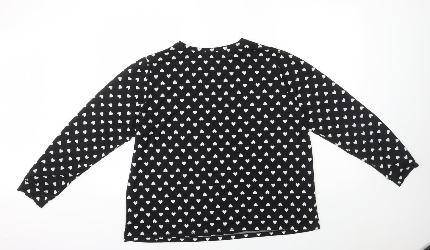 Very Womens Black Polka Dot Polyester Basic T-Shirt Size 16 Round Neck - Heart Pattern