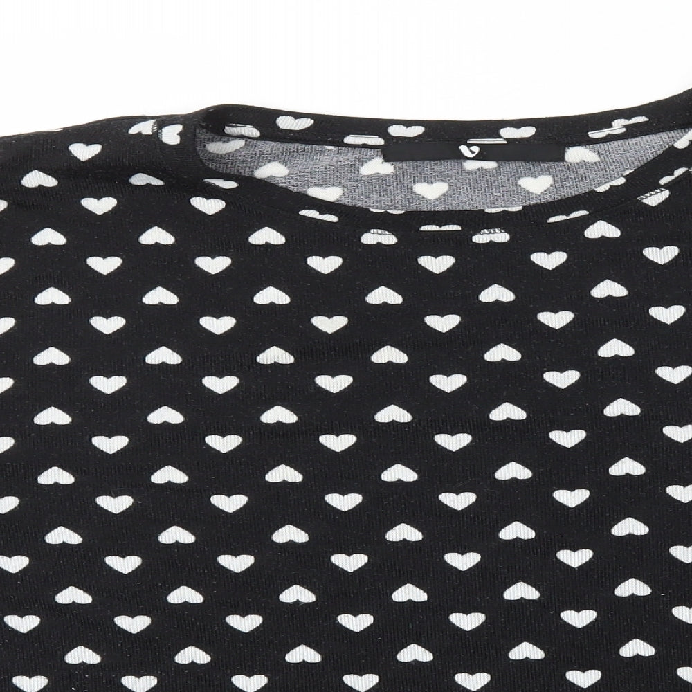 Very Womens Black Polka Dot Polyester Basic T-Shirt Size 16 Round Neck - Heart Pattern