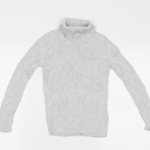 George Girls Grey Polyester Basic Casual Size 7 Years Roll Neck Pullover