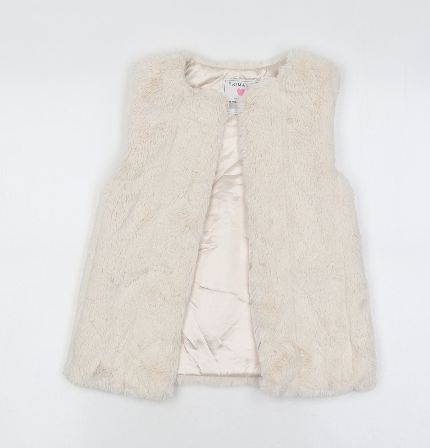 Primark Girls Beige Gilet Jacket Size 5-6 Years Button - Faux fur